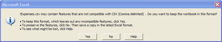 Excel Save Dialog box and Options